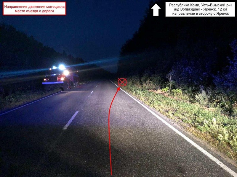 В Усть-Вымском районе мотоцикл Honda вылетел с трассы
