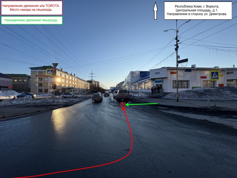 Пешеход и Toyota Land Cruiser не поделили зеленый свет в Воркуте 