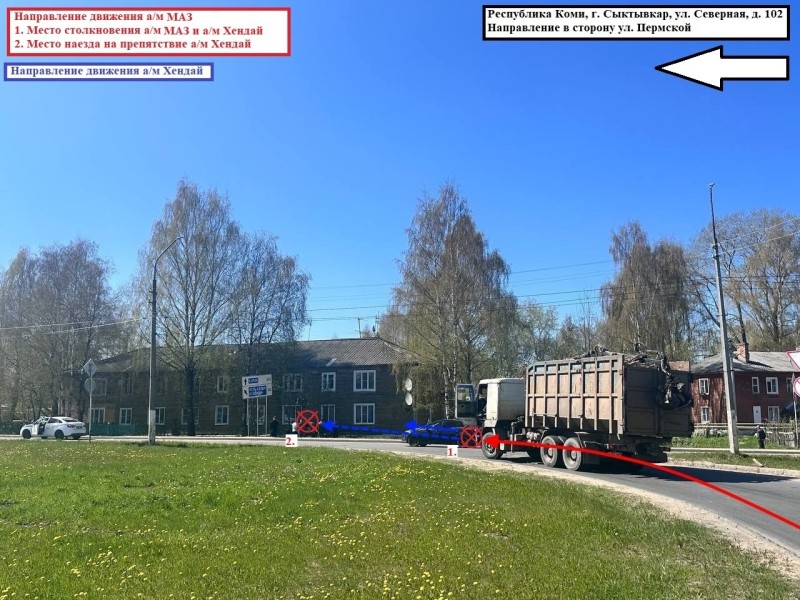 В Сыктывкаре после столкновения с МАЗом пострадали водитель Hyundai и двухмесячный ребенок