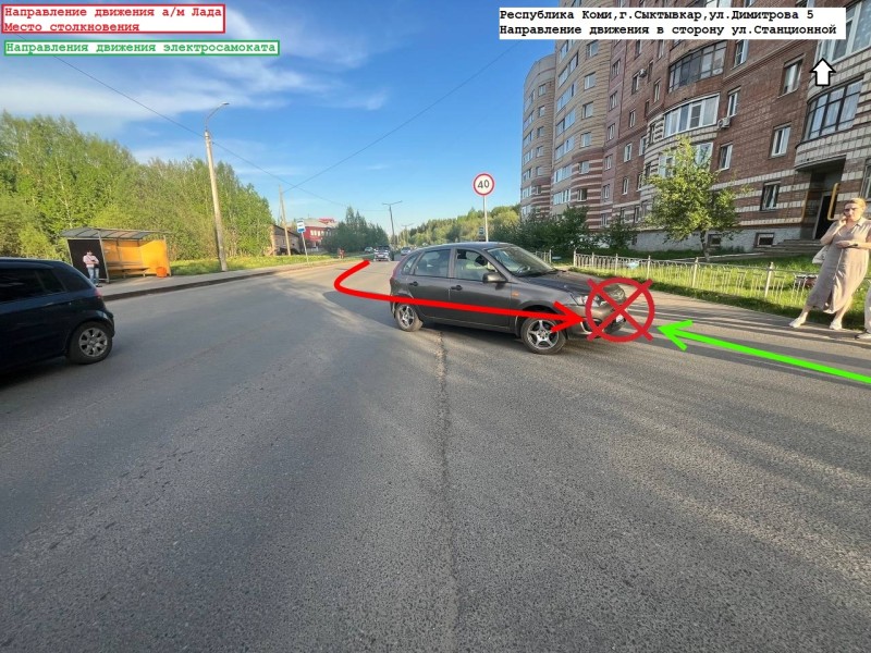 В Сыктывкаре под колеса авто попал электросамокатчик без прав, но с 215 нарушениями ПДД