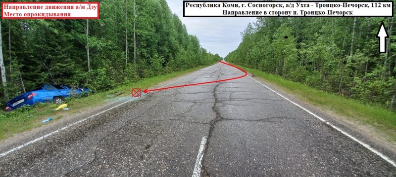 На трассе Ухта - Троицко-Печорск опрокинулась Daewoo Nexia, трое человек пострадали