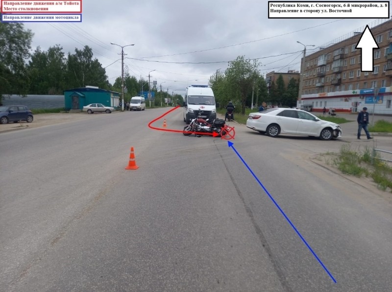 Мотоциклист пострадал при столкновении с Toyota в Сосногорске