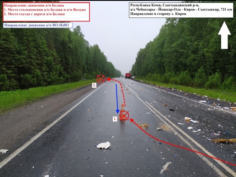 "Белава" и Volvo столкнулись на трассе в Сыктывдинском районе 