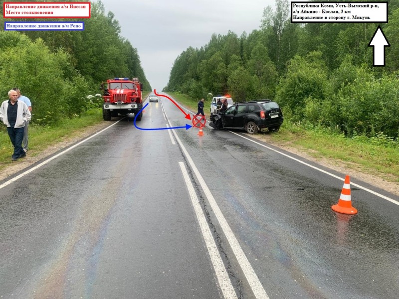 В Усть-Вымском районе Nissan припарковался в Renault 