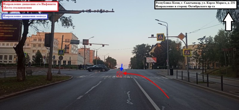 В Сыктывкаре водитель мопеда столкнулся с Infiniti и сломал себе нос