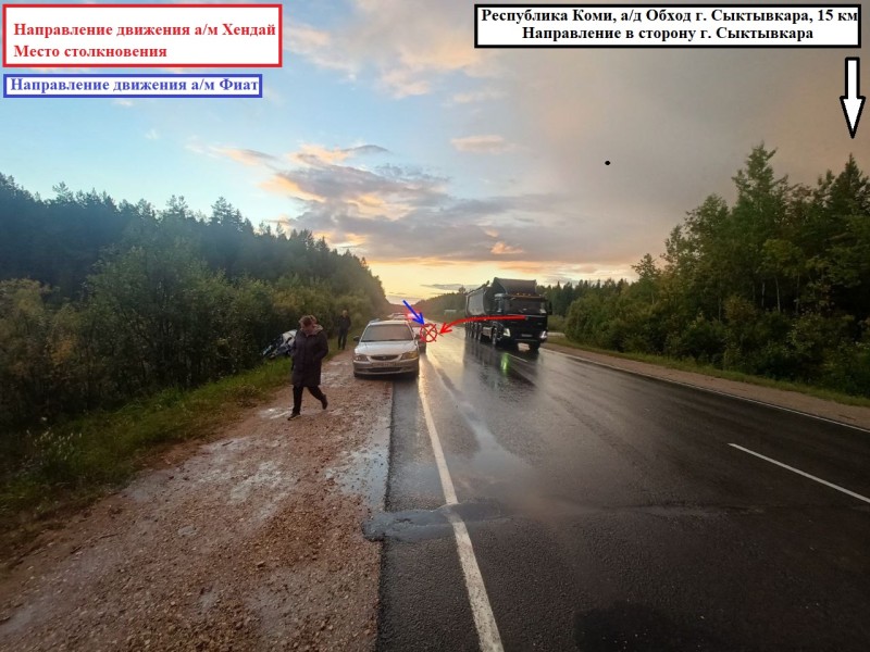 На объездной Сыктывкара водитель Hyundai отправила в кювет Fiat