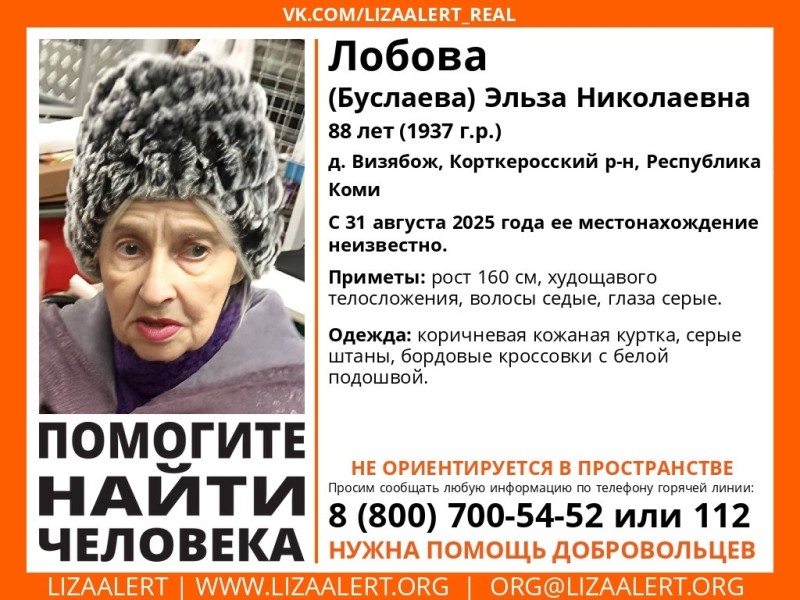 88-летняя пенсионерка пропала в Корткеросском районе