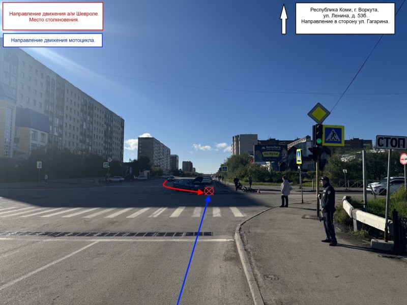 В Воркуте водитель Chevrolet не уступил дорогу и столкнулся с мотоциклом