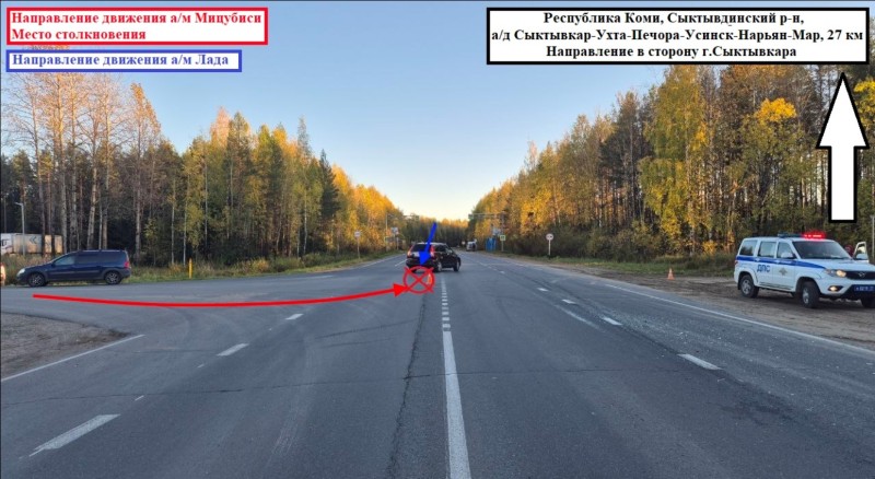 При выезде на трассу Сыктывкар - Ухта водитель Mitsubishi врезался в "Ладу"