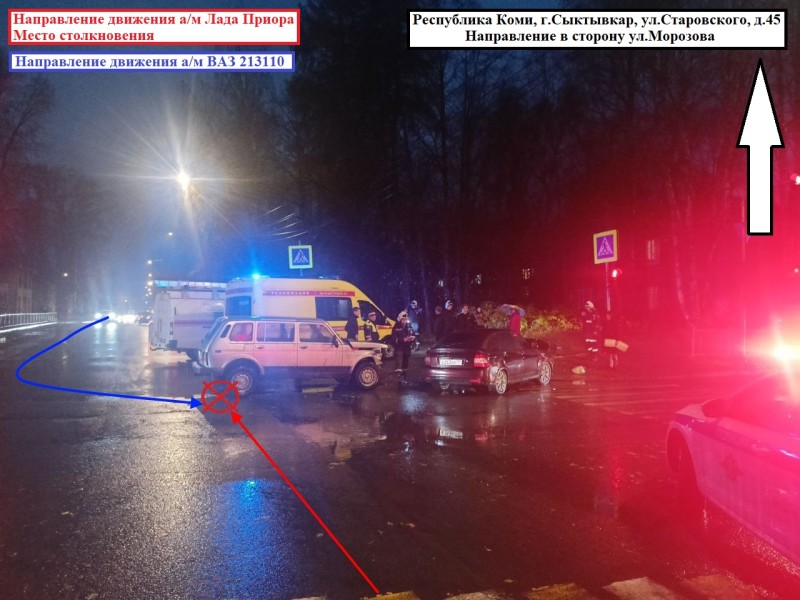 В Сыктывкаре "Лада Приора" столкнулась с "Нивой"