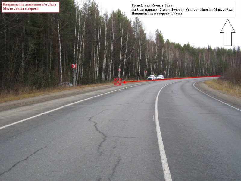 На трассе Сыктывкар - Ухта начинающий водитель Lada Granta съехал в кювет