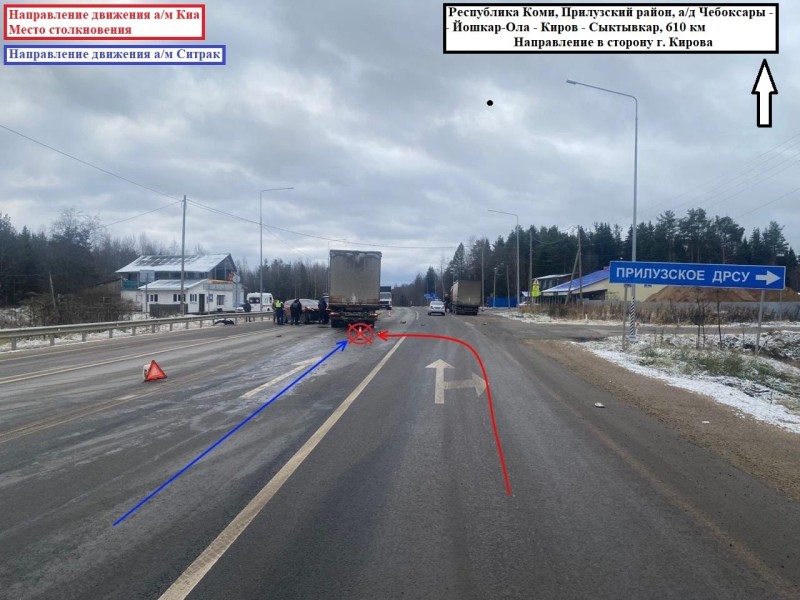 Разворот не удался: водитель Kia получила травмы при столкновении с грузовиком в Прилузском районе