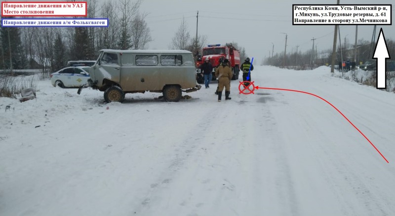 В Усть-Вымском районе УАЗ столкнулся с Volkswagen, пострадали четверо