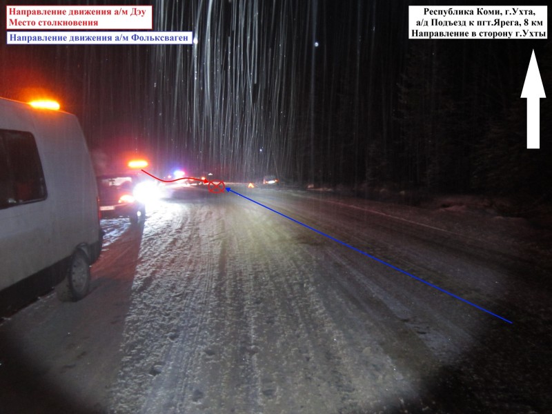 В Ухте Daewoo Matiz выехал на "встречку" и столкнулся с Volkswagen