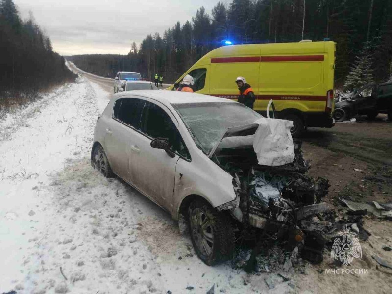 Врачи борются за жизнь водителя Opel, которая пострадала в лобовом столкновении под Сыктывкаром