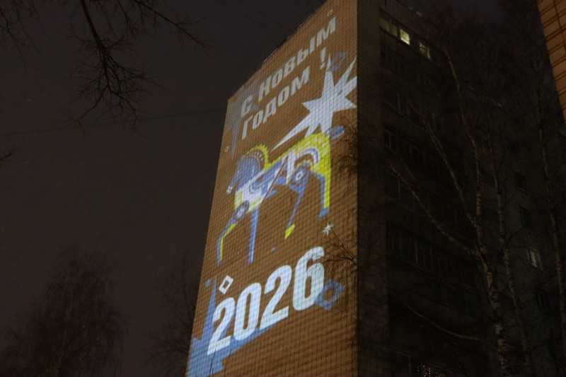 На фасадах сыктывкарских домов появились новогодние световые рисунки