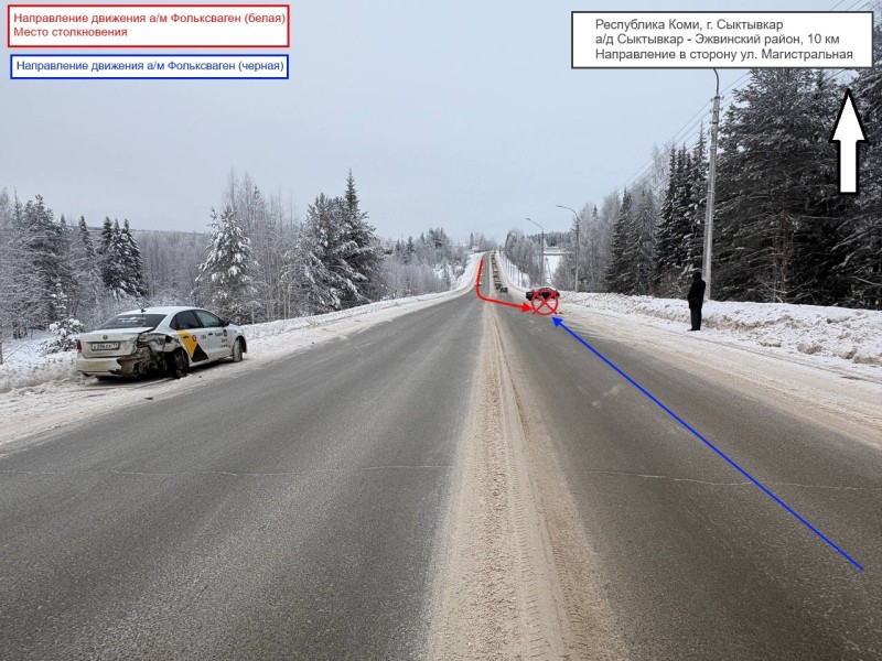 Столкновение Volkswagen под Сыктывкаром: таксист выехал на встречную полосу