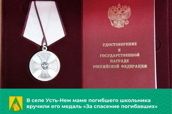 В Коми маме погибшего школьника вручили его медаль 