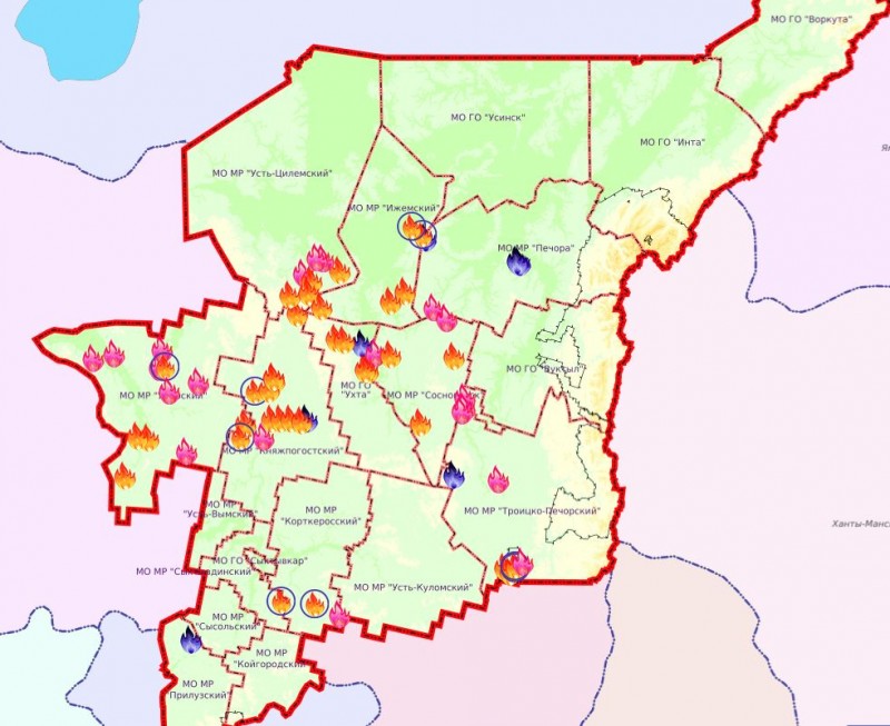 В Коми 59 действующих лесных пожаров