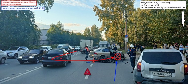 В Сыктывкаре 74-летний водитель Nissan не пропустил начинающего мотоциклиста