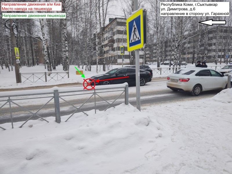 В Сыктывкаре водитель Kia сбил мужчину на пешеходном переходе