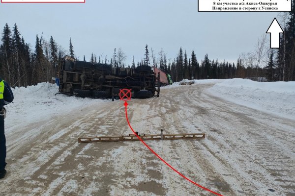 В Усинске опрокинулся КамАЗ, два человека пострадали 