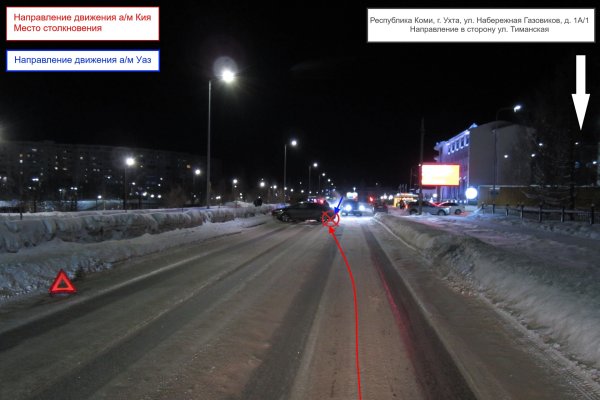 В Ухте водитель Kia выехал на встречную полосу и столкнулся с УАЗом