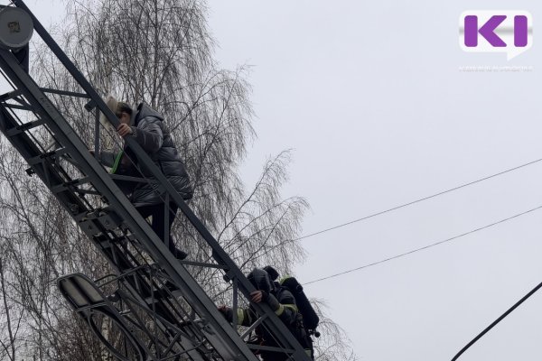 В Сыктывкаре спасали людей с помощью автолестницы при пожаре по улице Карла Маркса

