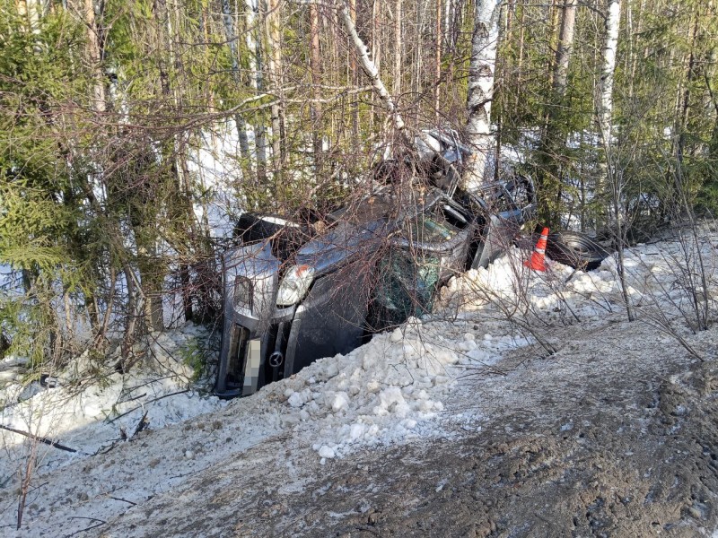 В Корткеросском районе водитель пикапа Mazda съехал в кювет и врезался в дерево